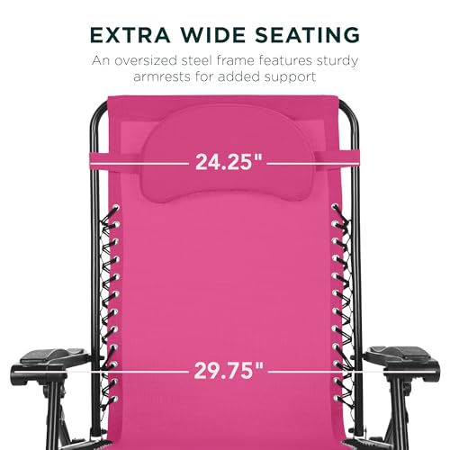 Best Choice Products Oversized Zero Gravity Chair, Folding Outdoor Patio Lounge Recliner w/Cup Holder Accessory Tray, Pillow - Hot Pink/Black - color: Hot Pink/Black