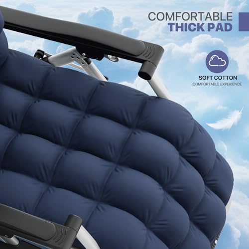Magshion Zero Gravity Chair with Cushion, Reclining Outdoor Patio Lounge Chair, Folding Indoor Anti Gravity Recliner, Portable Lounger with Removable Cup Holder Side Tray and Pillow Headrest (Blue) - color: Blue
