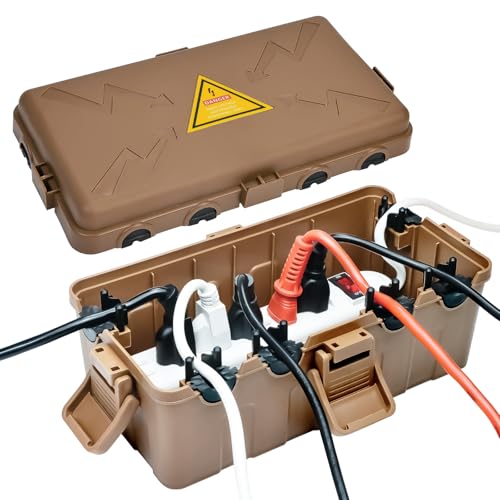 Hrensaw Medium Outdoor Electrical Box(10.6x5.5x4.5inch),Weatherproof Connection Box w/6 Cable Entry,IP54 Waterproof Extension Cord Cover Protect Power Strip,Timer,Plug,Holiday Lights,Brown - color: Brown, size: Medium