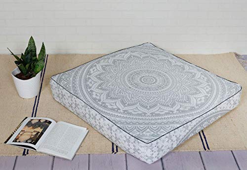 Popular Handicrafts Floor Pillow Cushion Cover - Hippie Mandala Square Ottoman Pouf Cover Indian Ombre Daybed Cotton Cushion Cover with Heavy Duty Zipper - Dog-Pets Bed, 22" Silver - color: Silver_s, style: 22 Inchx 22 Inch Square Pillow cover