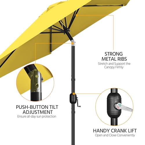 Yaheetech 9FT Patio Umbrella Outdoor with Heavy Duty Base Included,Table Umbrella with Push Button Tilt and Crank, UV Protection Waterproof for Yard/Outdoor/Wedding Parties and Events - Yellow - color: Yellow, size: 9FT