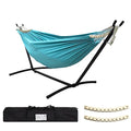 SZHLUX Double Hammock with Stand Included 450lb Capacity Steel Stand, Premium Carry Bag Included.Indoor Outdoor Brazilian-Style Cotton Bed for Backyard, Camping,Garden - color: Cyan