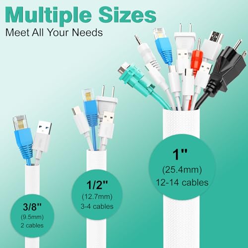 UOMTFAI Dog and Cat Cord Protector 25ft - 1/2inch, Flexible Cable Sleeve for Easy Cord Management, Protects Cables from Pets Chewing, Ideal for USB, Power, Audio and Video Cords - White - color: White, size: 1/2''-25ft