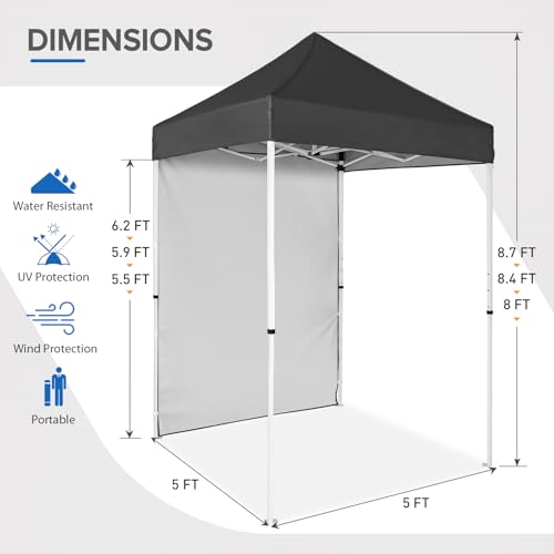 EAGLE PEAK Pop up Canopy 5x5, Outdoor Portable Canopy Tent with One Removable Sunwall, Carry Bag Included, Gray - color: Gray