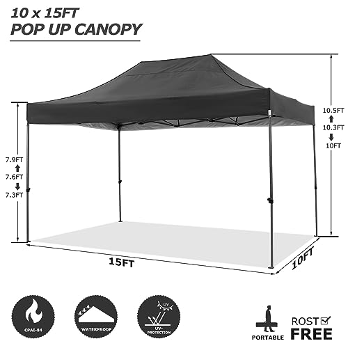 COBIZI 10x15 Pop up Canopy Tent 10x15 Canopy with 4 Sidewalls Waterproof Heavy Duty Commercial for Parties Outdoor Garden Gazebo Tent, Carry Bag(10x15ft, Black) - color: Black, size: 10X15FT 4 Sidewalls