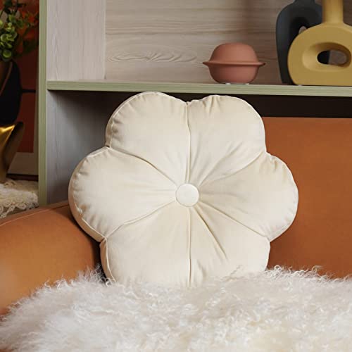 ARTMAGIC Flower Shaped Velvet Decorative Throw Pillow Cushion Ultra Soft Cute Floor Pillow for Couch Bed Sofa, White, 16x16 inch - color: White