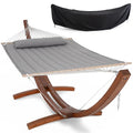 SUNCREAT Double Hammocks Standing Backyard Hammock with Stand, 2 Person Heavy Duty Hammock with 13.5 ft Wooden Stand, Light Gray - color: Light Gray