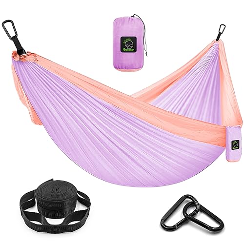 Grassman Camping Hammock Double & Single Portable Hammock with Tree Straps, Lightweight Nylon Parachute Hammocks Camping Accessories Gear for Indoor Outdoor Backpacking, Travel, Hiking, Beach - color: Purple & Pink, size: Two Person