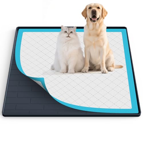 Pee Pad Tray Holder for Dogs,Non-Slip Silicone Dog Puppy Pad Holder,25 x 25 Square Puppy Potty Training Pads,No Spill Raised Lip High Edge,Portable, Leak-Proof Mat Trays for Indoor Floor Protection - color: Dark Gray, size: 25"L x 25"W