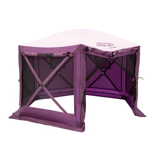 Clam Pavilion 12.5' Pop-Up Screen Tent – Plum Outdoor Camping Gazebo Canopy with Wind Panels, Mesh Netting & Carry Bag – 6-Sided Portable Shelter for 8 People – Fast Setup Patio or Event Tent - color: Plum