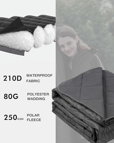 DUKUSEEK Waterproof Stadium Blanket（NO Hood）, Outdoor Blankets Waterproof Windproof for Cold Weather, Emergency Warm Blanket with Quilted Cotton and Thick Fleece for Picnic, Camping, Outdoor Sports - color: Black Without Hood