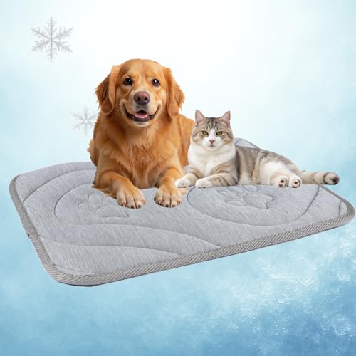 Dog Cooling Mat, Reversible Cool & Warm Pet Orthopedic Pad, Thick Mat for Summer & Winter, Machine Washable, Portable for Crate, Kennel, Bed, Floor, Sofa, Car (Cool Grey, Medium: 36" x 22") - size: Medium