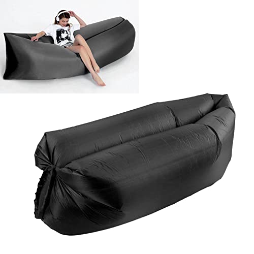 Inflatable Lounger Air Sofa Comfortable Portable Foldable Inflatable Couch for Outdoor Camping, with Storage Bag for Adults or Children - color: Black