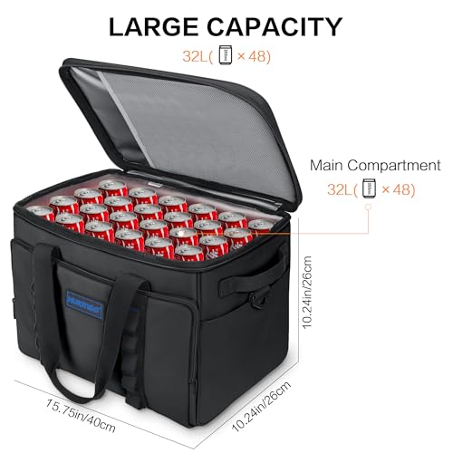 Soft Insulated Cooler Bag Collapsible Large Travel Coolers Soft Sided Coolers Ice Chest, Leakproof, Waterproof - color: black