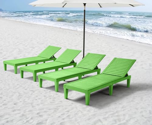 Nestl Sun Tanning Chair - Lime Green Chaise Lounge Chair Outdoor, Lightweight Pool Lounge Chairs Set of 4, Adjustable 5-Position Reclining Lawn Chair, Waterproof Beach Outdoor Lounge Chairs - color: 4 - Lime Green, size: Set of 4