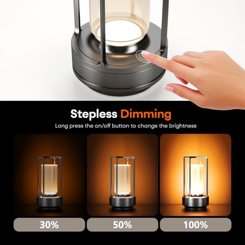 Portable Metal Table Lamp for Indoor/Outdoor ,Rechargeable Cordless LED Lamp, 3-Colour Infinitely Dimming Battery Powered Small Desk Lamp, Restaurant/Bedroom/Bar/Coffee/Camping Light (Grey Set of 2) - color: Grey Set of 2