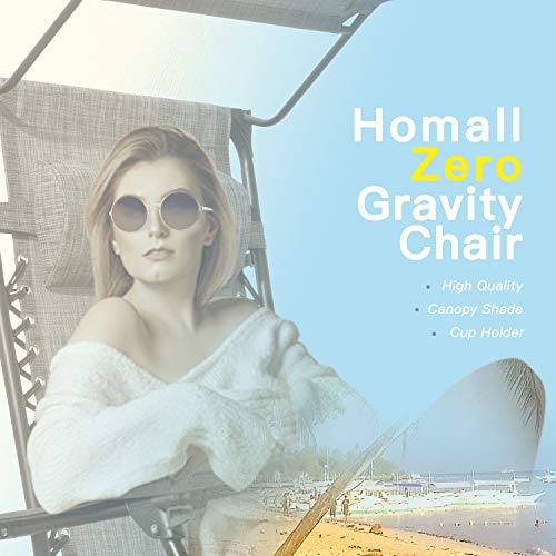 Homall Zero Gravity Chair Patio Lawn Chair Lounge Chair Folding Recliner Adjustable Outdoor with Canopy Shade,Cup Holder (Grey) - color: Grey