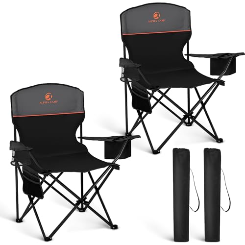 HIGH POINT SPORTS 2 Pack Portable Camping Chair for Adults, Folding Outdoor Camp Chair Lightweight Lawn Chairs Folding Collapsible Chair for Camping, Tailgates, Beach, Black, Support 250 lbs - color: Black