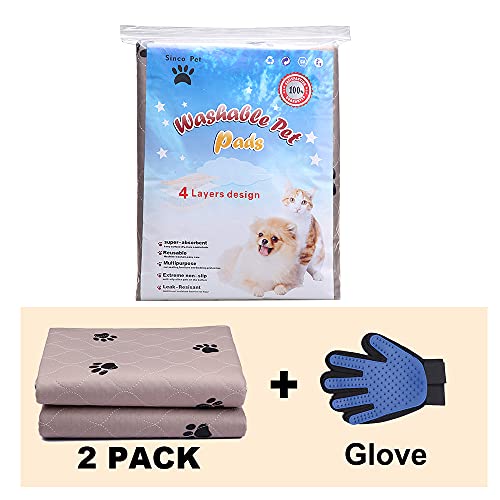 Washable Dog Pee Pads with Puppy Grooming Gloves,Puppy Pads,Reusable Pet Training Pads,Large Dog Pee Pad,Waterproof Pet Pads for Dog Bed Mat,Super Absorbing Whelping Pads - size: 36x72 Inch (Pack of 2)