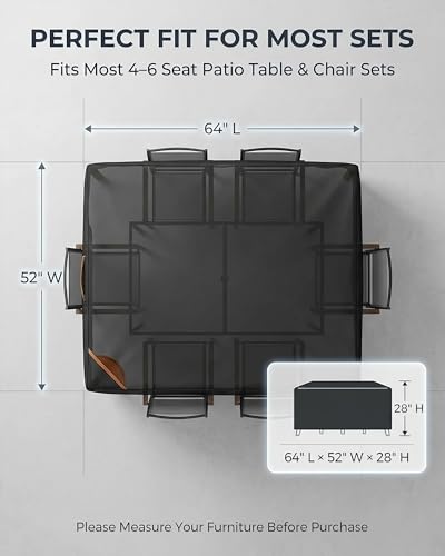 Outdoor Patio Furniture Cover Rectangular, Heavy Duty 600D Waterproof Cover for Table & Chair Set, Windproof, UV Resistant, All-Season Protection for Backyard,Deck & Garden,64" L x 52" W x 28" H,Black - color: Rectangle Cover-Black, size: 64 x 52 x 28 inc