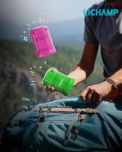 Lichamp 4 Pack LED Camping Lanterns, Battery Powered Camping Lights LED Collapsible Flashlight Portable Emergency Supplies Kit, A4DG - color: Green