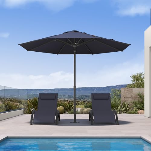 PURPLE LEAF 10Ft Round Semi-Auto Outdoor Patio Umbrella Aluminium Market Umbrella Table Sun Umbrella with 1.89" Rod and 8 Sturdy Ribs for Deck Lawn Pool Garden, Navy Blue - color: Navy Blue, size: 10 ft