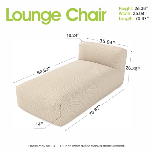 Dineli Outside Chaise Lounge Chairs Bed Lounger Outdoor Couch Sofa for Pool Comfy Patio Furniture Foam Filling Bean Bed Chair Lazy Sofa for Outside, Water-Resistant Sunbed (Light Orange, 70'' Length) - color: Light Orange, 70'' Length)