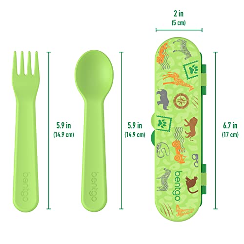 Bentgo Kids Utensil Set - Reusable Plastic Fork, Spoon & Storage Case - BPA-Free Materials, Easy-Grip Handles, Dishwasher Safe - Ideal for School Lunch, Travel, & Outdoors (Safari) - color: Safari