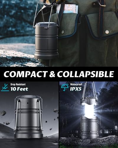 Lichamp 4 Pack LED Camping Lanterns, Battery Powered Camping Lights LED Collapsible Flashlight Portable Emergency Supplies Kit, A4GY - color: Gray