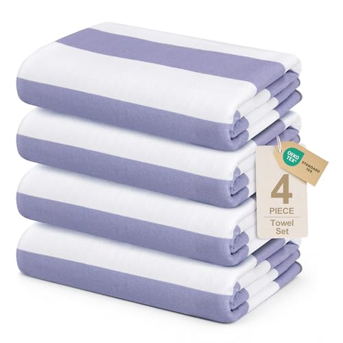 Touchat 4 Pack Beach Towels Oversized 30'' x 60'' Microfiber Pool Swim Bath Camping Travel Cabana Stripe Quick-Dry Super Absorbent Lightweight Sand Free Towel for Adults, Multi-Functional, Purple - color: Purple