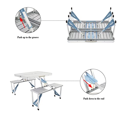 Outvita Portable Picnic Table with Seats, Folding One-Piece Dining Table Set with Suitcase Umbrella Hole for BBQ Gathering Travel Party Beach Patio - color: Silver