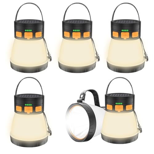 6 Pack LED Camping Lantern, 1500 Lumens Camping Lantern Rechargeable with Solar Panel Charging, Waterproof, 8 Light Modes, 7500mAh, Camping Flashlight for Hurricane Emergency, Outdoor - size: Orange&Black 6Packs
