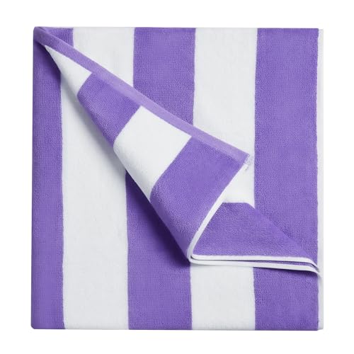 Bornbay Large Beach Towel Oversized - 40"X70" Big Cute Beach Towels, Extra Large Thick Purple Beach Towel, XL Wide Fluffy Swimming Towel Oversize,Giant Stripe Cotton Pool Towel for Adults - color: Violet Purple