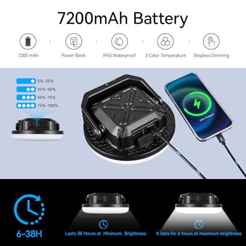 VAVOFO 2Pcs 7200mAh 3000LM LED Camping Lantern Rechargeable, 3 Lighting Modes, Portable Tent Light with Magnet, IP65 Waterproof Hanging Light for Emergencies, Power Outages ,Hurricane（2Pcs） - size: 30W(2Pcs)