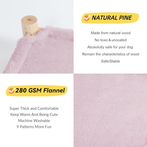 Patas Lague Cat and Dog Hammock Bed for Small Dogs, Brethable Wooden Cat Pet Rabbit Elevated Bed Cots Furniture for All Seasons Fleece Purple - color: Fleece Purple