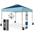 PHI VILLA 10x10ft 1-Person Setup Pop Up Canopy Tent Instant Portable Shelter w/ 1-Button Push, Case, 4 Weight Bags - Dark & Light Blue - color: Dark & Light Blue, size: 10×10 one push