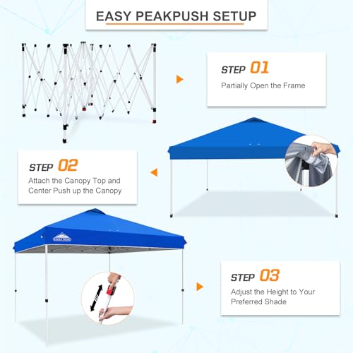 EAGLE PEAK Pop Up Canopy Tent with Wheeled Carry Bag, 8 Stakes, 4 Ropes, 4 Weight Bags, Easy Set Up Tent Canopy, 12x12 ft, 144sqft of Shade, Blue - color: Blue, size: 12x12