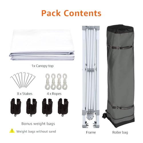 Amazon Basics Outdoor Pop Up 10 x 10 Canopy Tent for Events, Portable with Easy Setup, Sun Shelter, Includes Wheeled Carry Bag, 8 Pegs, 4 Ropes, 4 Weighted Bags, White - color: White, style: Pop Up