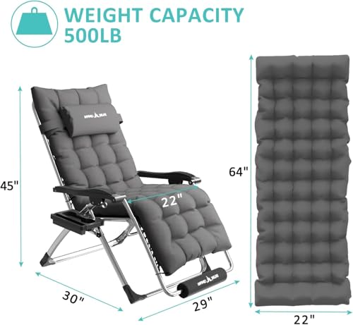 Amopatio Oversized Folding Recliner Zero Gravity Chair with Cushion for Indoor & Outdoor, XL Heavy Duty Patio Reclining Lounge Chairs with Tray/Footrest/Headrest - color: Magenta, style: 29in-1pc