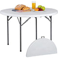 JupiterForce 4 FT Round Folding Table, 48" Indoor Outdoor Portable Plastic Dining Card Table for Kitchen, Commercial, Camping Picnic Party Wedding Event, White - size: 48 inch