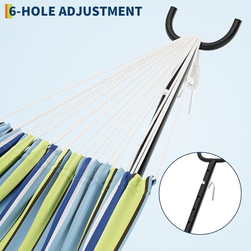 TrailBlaze Double Hammock with Stand, Heavy Duty Portable Steel Hammock Set for Outdoor and Indoor Use, 500lb Capacity, Includes Carrying Bag, Space Saving Design,Quick Assembly - color: Blue-green Stripes