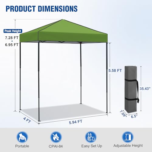 6x4 Pop Up Canopy Tent, Instant Portable Beach Canopy, Outdoor Tent with Carry Bag for Camping, Sports, Tailgating, Events, Grass Green - color: Grass Green, size: W/O Wall