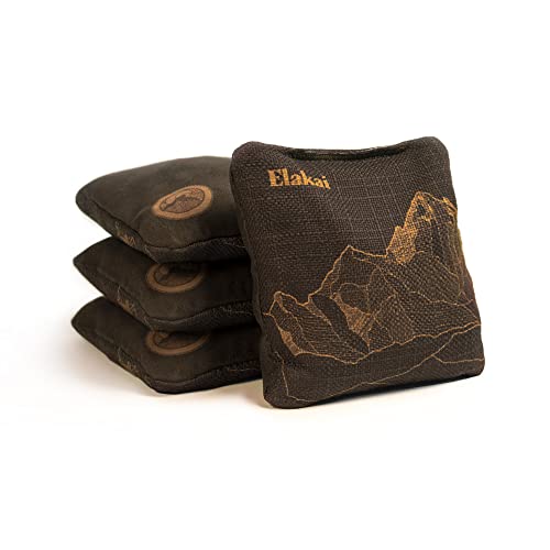 Elakai Cornhole Bags All Weather Dual Sided Slick and Stick Regulation Size and Weight Set of 4 Regulation 6 in x 6 in - color: Brown Umber