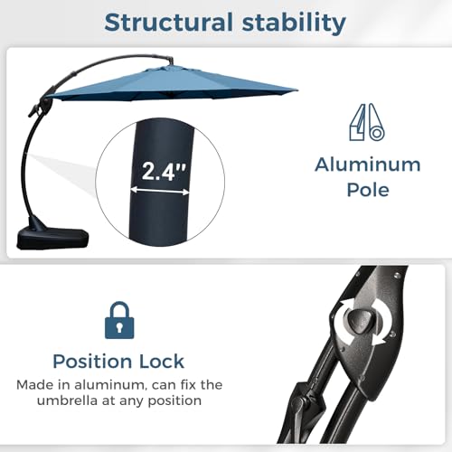 Grand patio 12 FT Sunbrella Cantilever Umbrella with Base Outdoor Aluminum Offset Umbrella with Tilt Adjustment (Sapphire Blue, 12 FT-SUNBRELLA) - color: Sapphire Blue-SUNBRELLA, size: 12 FT
