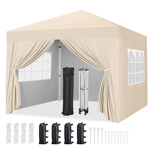 Yaheetech 10x10 Pop Up Canopy with 4 Removable Sidewalls, Portable Enclosed Instant Tent, Waterproof Outdoor Tent, Beach Sun Shelter with 4 Sandbags, 12 Stakes & 4 Ropes, Beige - color: Beige, size: 10x10
