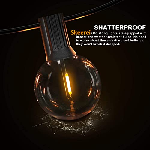 Outdoor String Lights Waterproof Patio Lights 200FT with 100+4 Shatterproof G40 LED Edison Outdoor String for Party Backyard Gazebo Pegola Cafe, 2Pack x 100ft - color: Black-2200K, size: G40 200FT