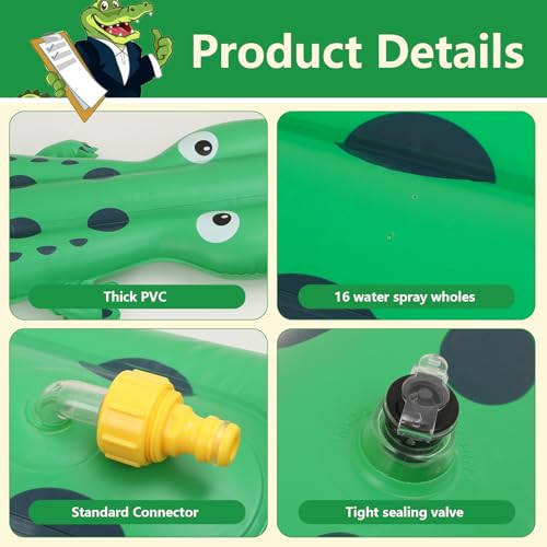 Water Sprinkler for Kids,Large Crocodile Inflatable Sprinkler, Kids Sprinklers for Yard,Outdoor Water Toys Spray Summer Water Play for Boys Girls Dogs Backyard