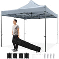Tangkula 10x10 FT Pop Up Canopy, Instant Setup Outdoor Tent with Heavy-Duty Carbon Steel Frame, Wheeled Bag, 4 Sandbags, 8 Stake, 4 Ropes, Portable Canopy Tent for Parties Events Camping (Gray) - color: Gray