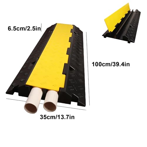 Cable Protector Ramp, 2 Channel, Driveway Hose Protector, Prevent Trip Hazard for Home Office or Outdoor Settings, Rubber Cable Cover with Yellow Plastic Lid, for Indoor&Outdoor (Color : 2 Pack) - color: 2 Pack