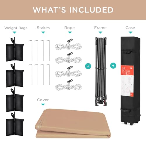 Best Choice Products 10x10ft Pop Up Canopy Tent, Outdoor Shade, 1 Person 1 Minute Set Up, Carry Case, 4 Weight Bags - Tan - color: Tan, size: 10x10ft
